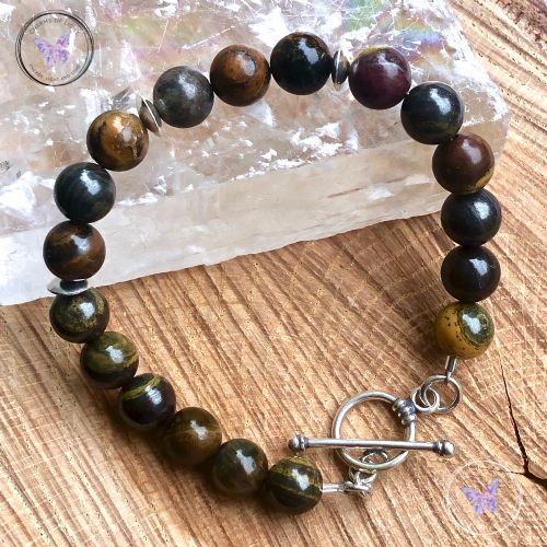 Tiger Iron Bracelet With Silver Toggle Clasp